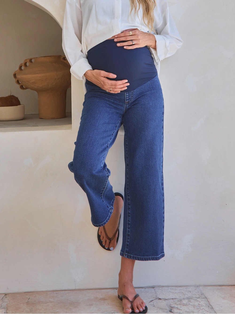 Bae. Size Medium By the Way Over Bump Crop Wide Leg Maternity Jeans in Indigo